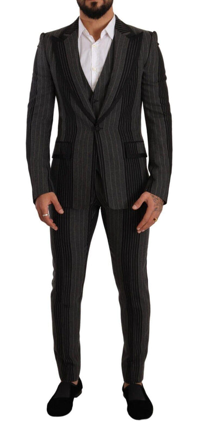 Dolce & Gabbana Black Gray Striped Slim Fit 3 Piece Suit - Ellie Belle