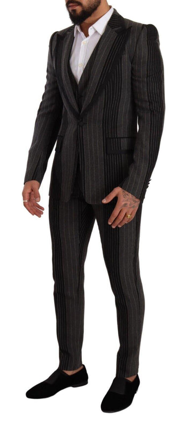 Dolce & Gabbana Black Gray Striped Slim Fit 3 Piece Suit - Ellie Belle