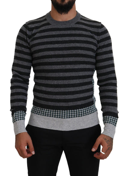 Dolce & Gabbana Black Gray Wool Logo Pullover Sweater - Ellie Belle