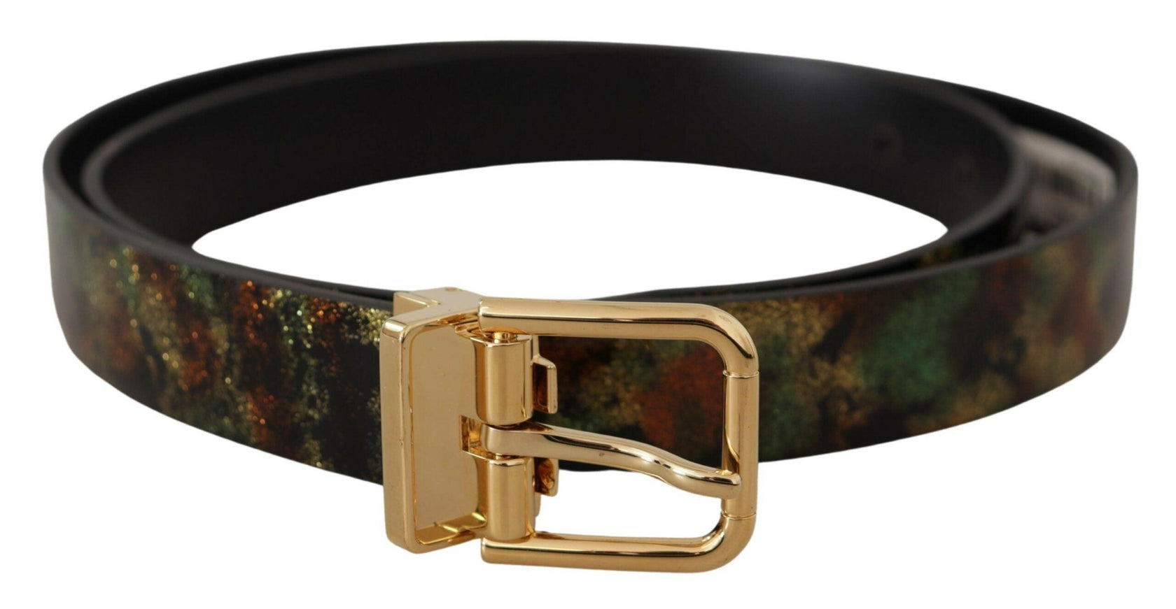 Dolce & Gabbana Black Green Leather Bronze Metal Buckle Belt - Ellie Belle