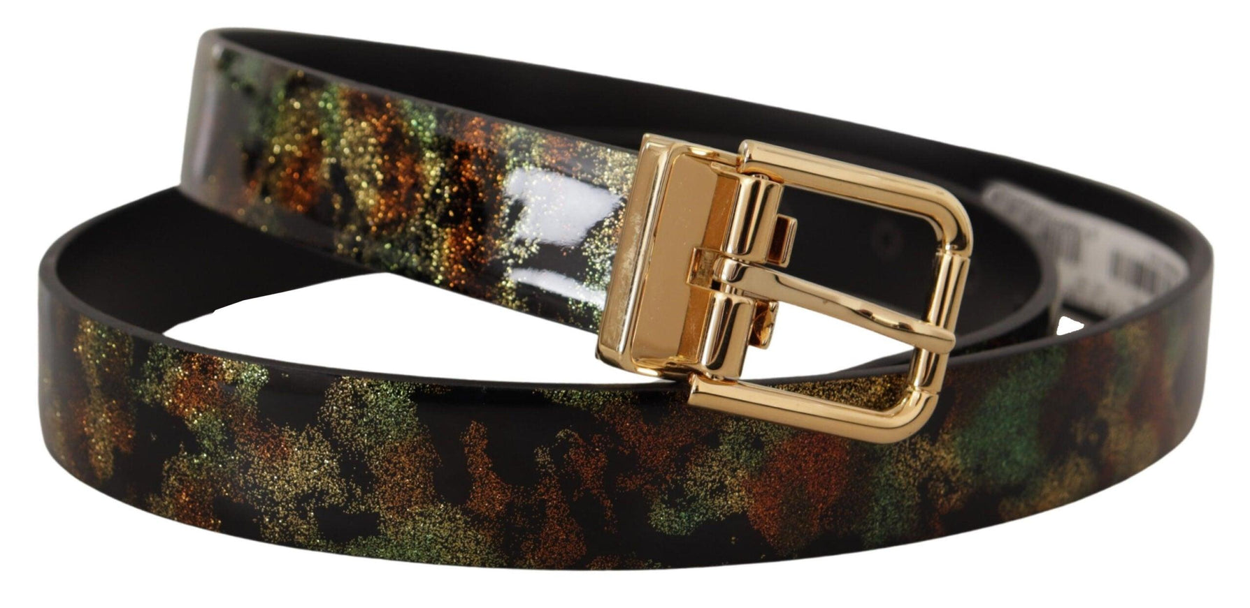 Dolce & Gabbana Black Green Leather Bronze Metal Buckle Belt - Ellie Belle