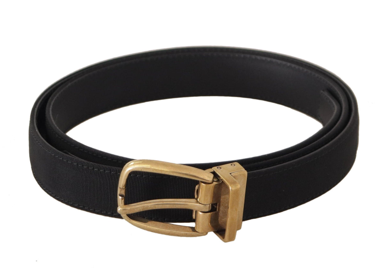 Dolce & Gabbana Black Grosgrain Canvas Gold Metal Buckle Belt - Ellie Belle