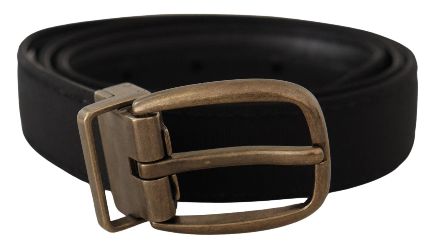 Dolce & Gabbana Black Grosgrain Leather Bronze Metal Belt - Ellie Belle