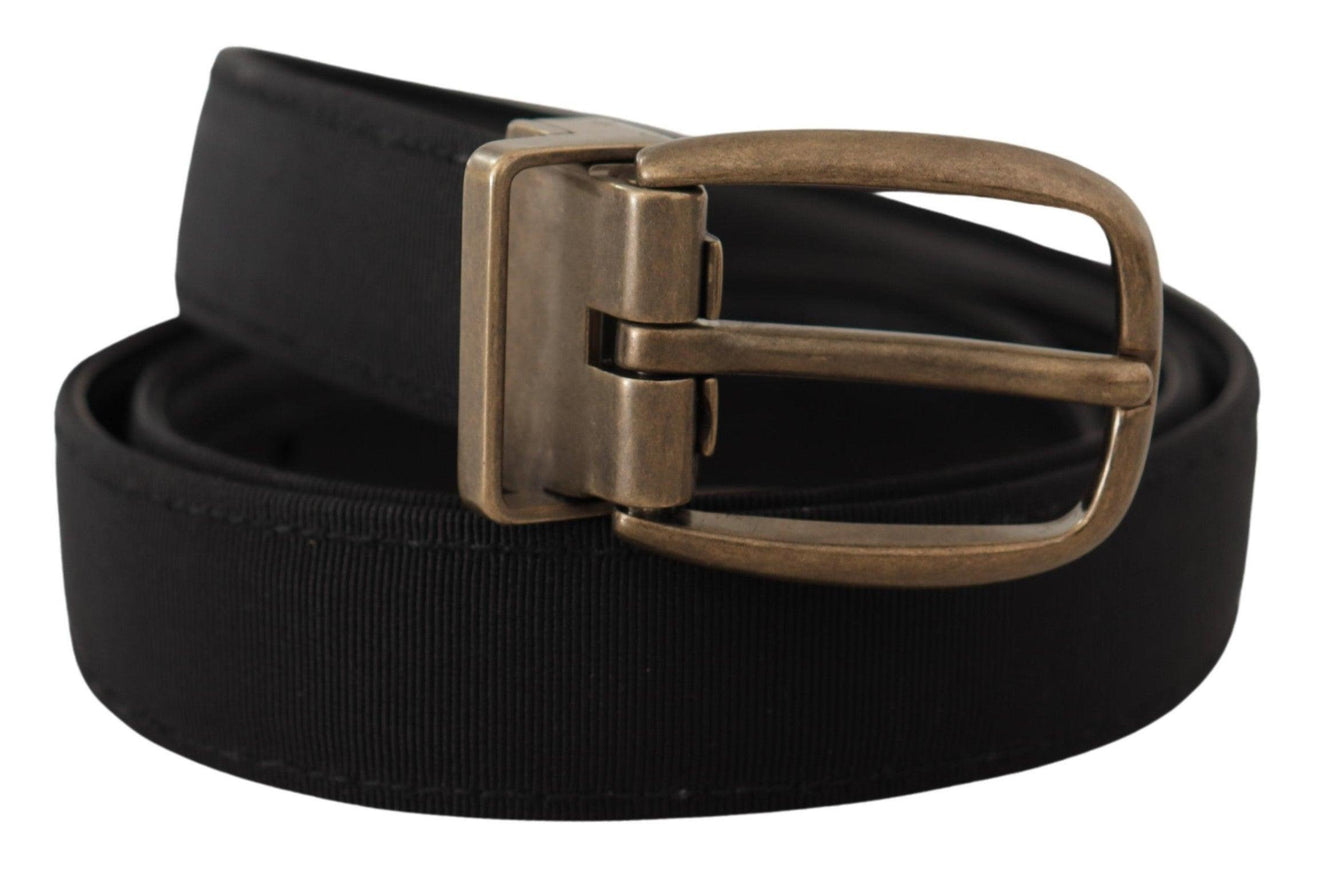 Dolce & Gabbana Black Grosgrain Leather Bronze Metal Belt - Ellie Belle