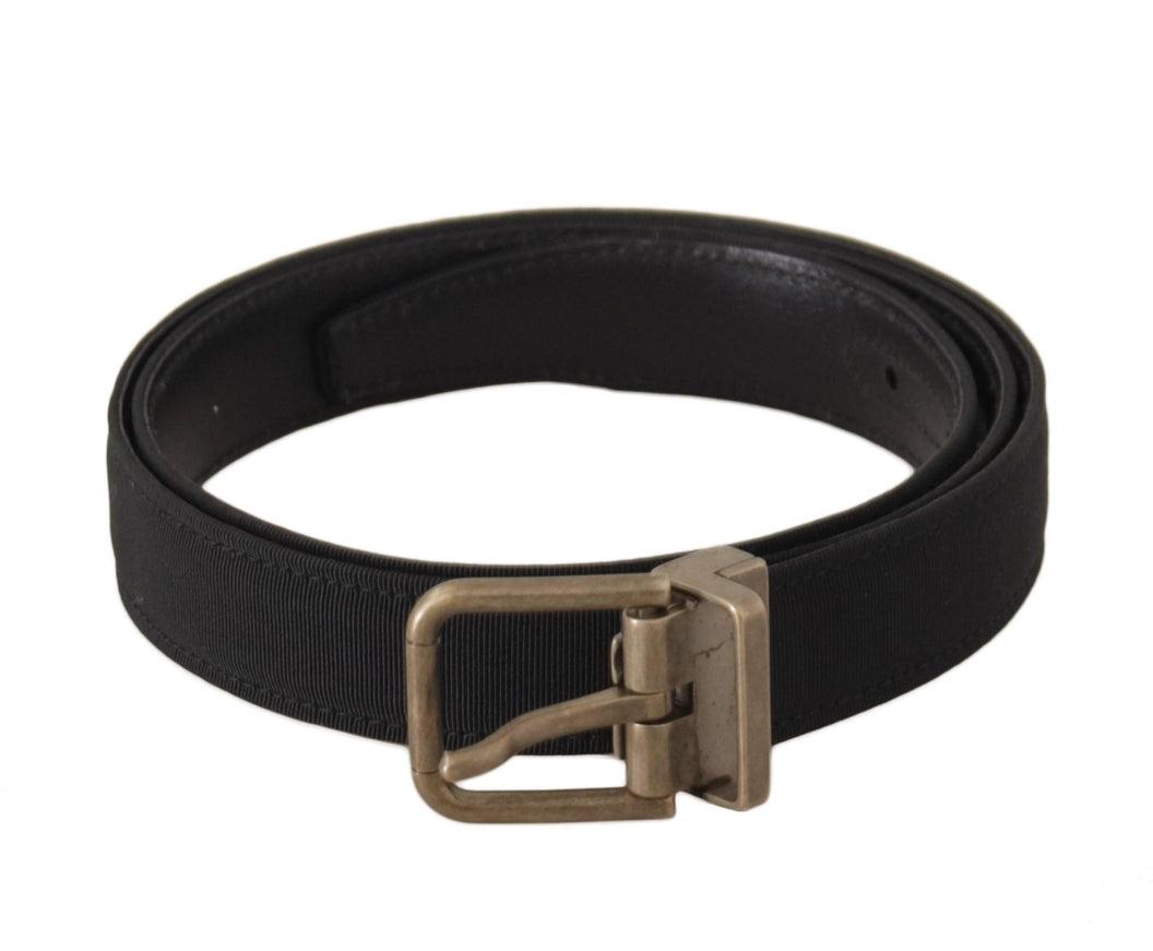 Dolce & Gabbana Black Grosgrain Leather Silver Buckle Belt - Ellie Belle