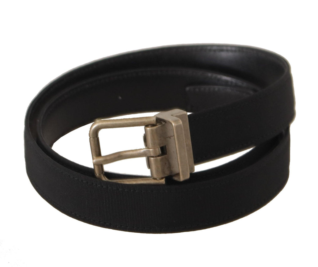 Dolce & Gabbana Black Grosgrain Leather Silver Buckle Belt - Ellie Belle