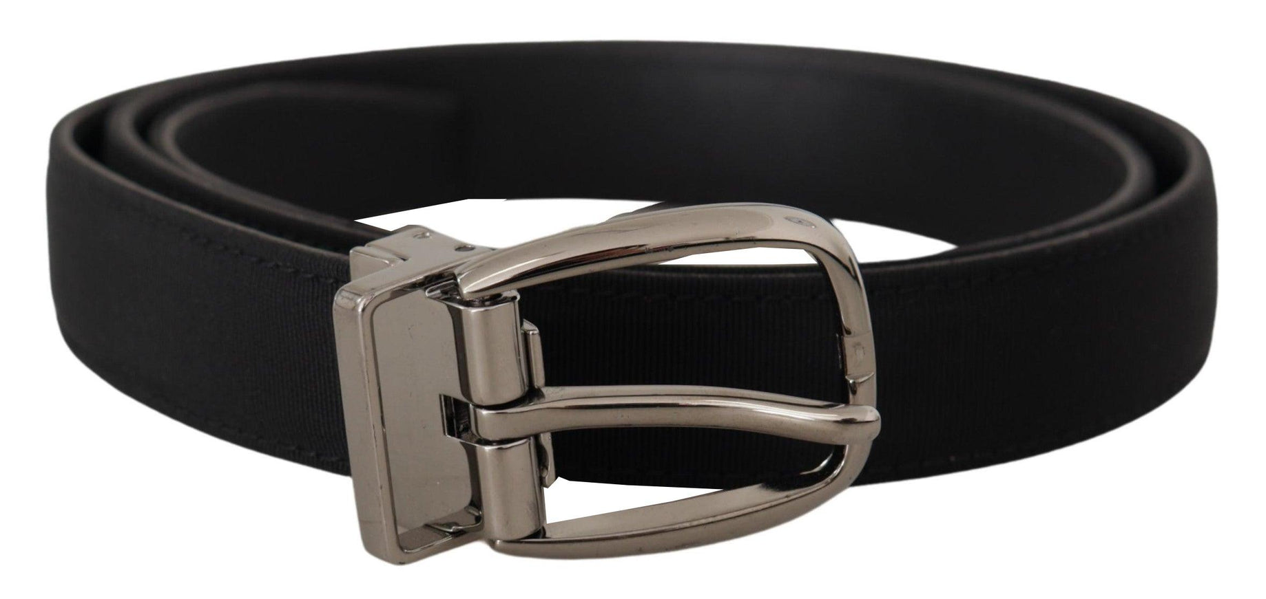 Dolce & Gabbana Black Grosgrain Leather Silver Logo Buckle Belt - Ellie Belle