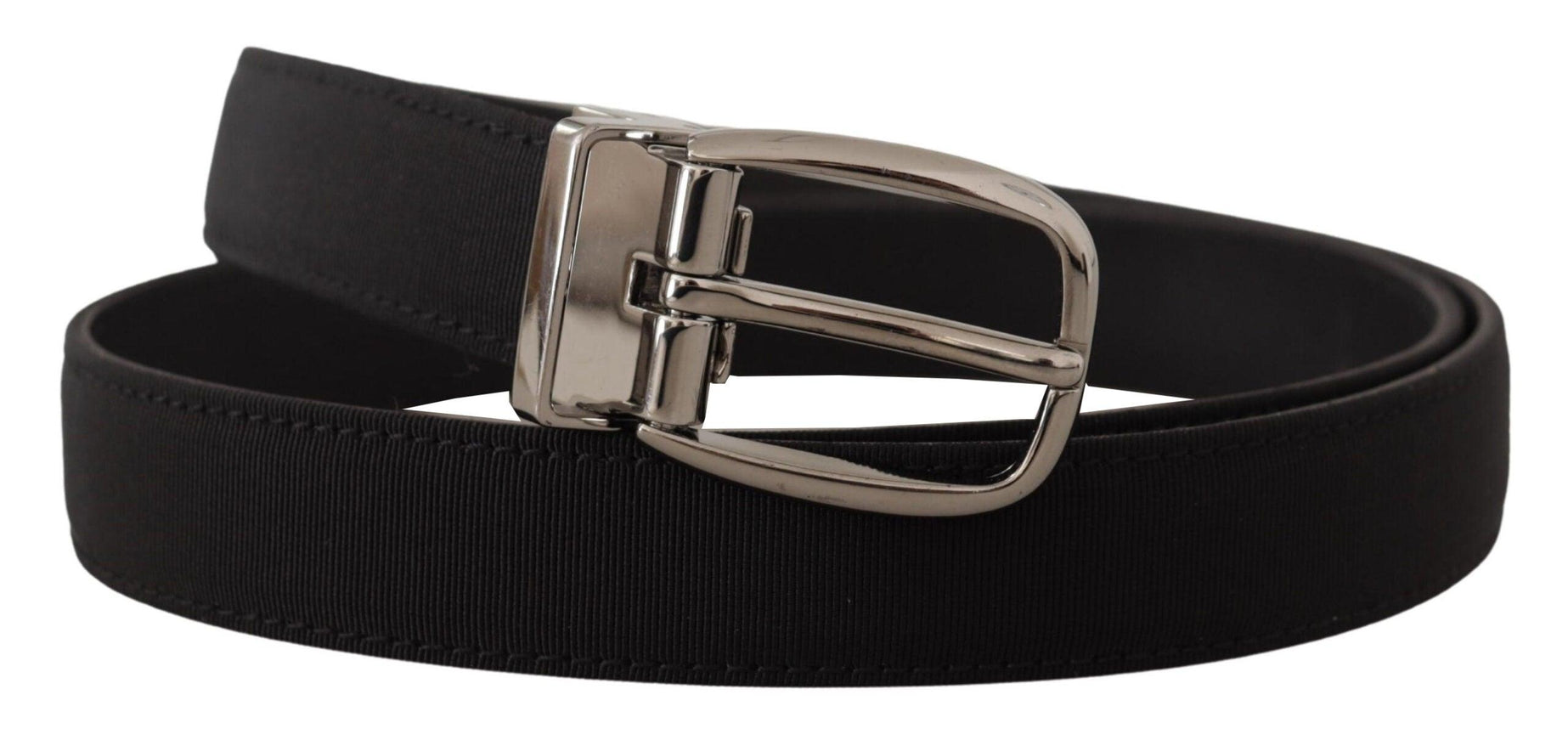 Dolce & Gabbana Black Grosgrain Leather Silver Logo Buckle Belt - Ellie Belle