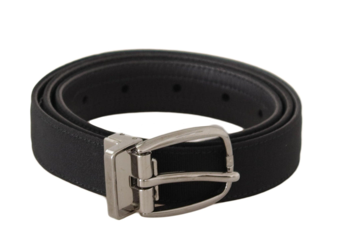 Dolce & Gabbana Black Grosgrain Leather Silver Tone Metal Buckle Belt - Ellie Belle