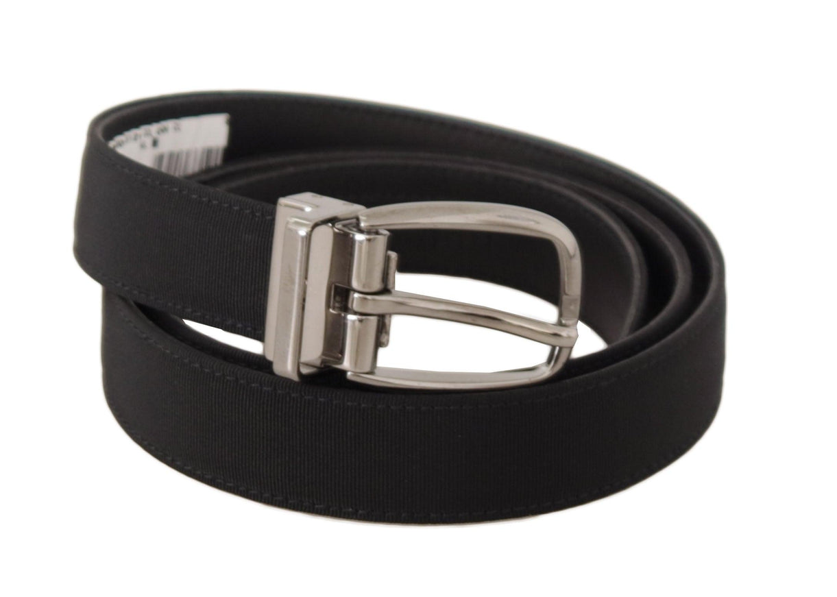 Dolce & Gabbana Black Grosgrain Leather Silver Tone Metal Buckle Belt - Ellie Belle