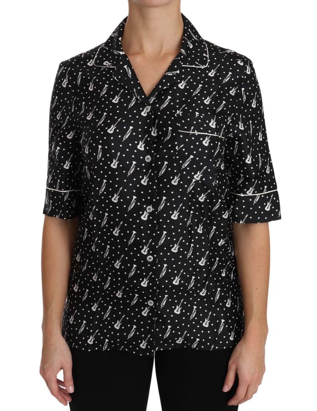 Dolce & Gabbana Black Guitar & Trumpet Print Silk Shirt Top - Ellie Belle