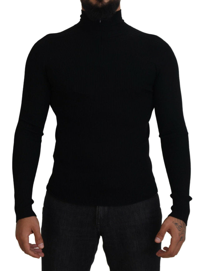 Dolce & Gabbana Black Half Zip Turtleneck Pullover Sweater - Ellie Belle