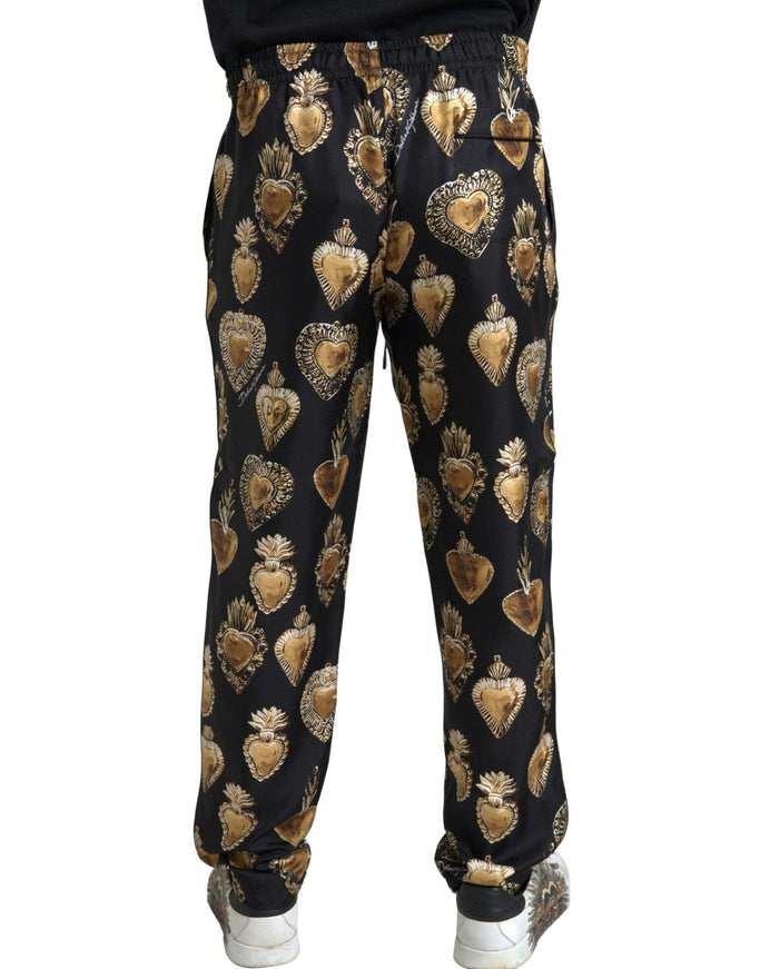 Dolce & Gabbana Black Heart Print Silk Men Jogger Pants - Ellie Belle