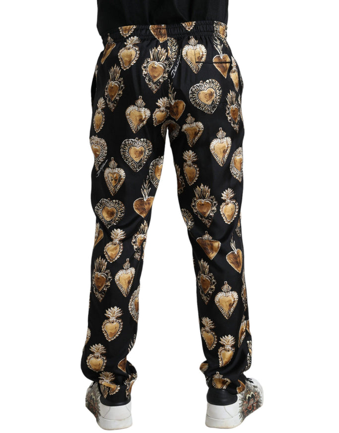 Dolce & Gabbana Black Heart Print Silk Men Pajama Pants - Ellie Belle