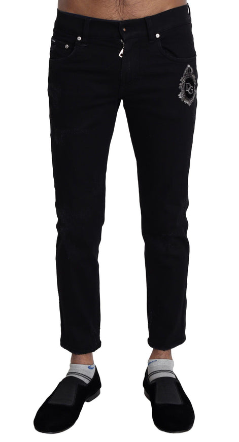 Dolce & Gabbana Black Heraldic Embroidery Skinny Denim Jeans - Ellie Belle