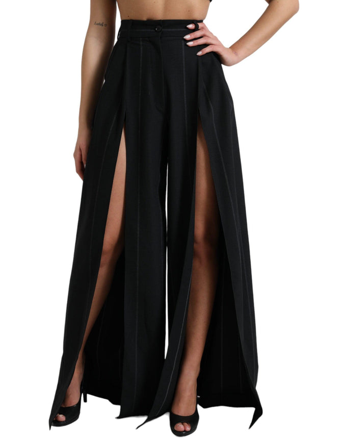 Dolce & Gabbana Black High Waist Front Slit Wide Leg Pants - Ellie Belle