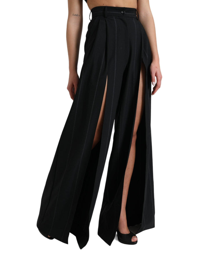 Dolce & Gabbana Black High Waist Front Slit Wide Leg Pants - Ellie Belle