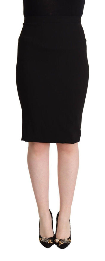 Dolce & Gabbana Black High Waist Knee Length Pencil Cut Skirt - Ellie Belle