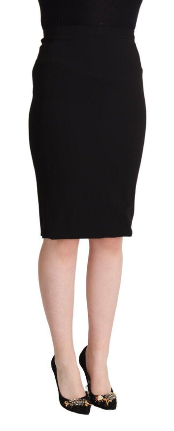 Dolce & Gabbana Black High Waist Knee Length Pencil Cut Skirt - Ellie Belle