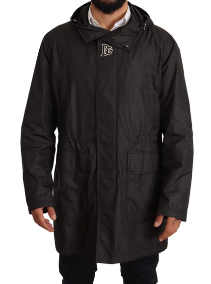 Dolce & Gabbana Black Hooded Mens Trench Coat Jacket