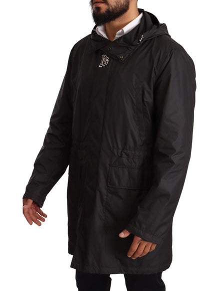 Dolce & Gabbana Black Hooded Mens Trench Coat Jacket