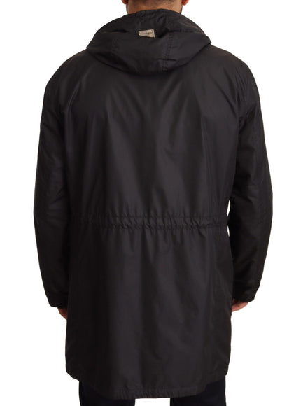 Dolce & Gabbana Black Hooded Mens Trench Coat Jacket