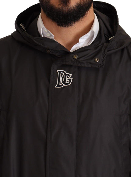 Dolce & Gabbana Black Hooded Mens Trench Coat Jacket