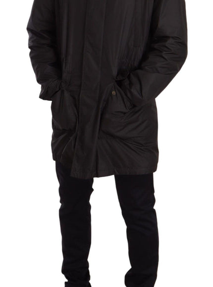 Dolce & Gabbana Black Hooded Mens Trench Coat Jacket