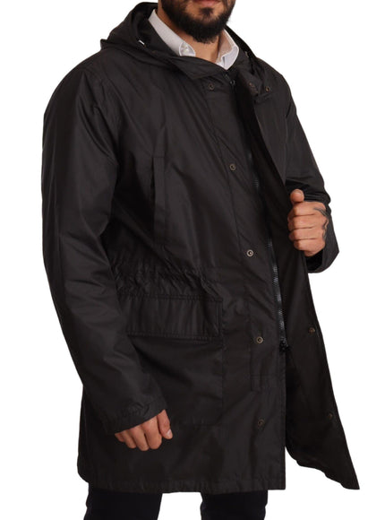 Dolce & Gabbana Black Hooded Mens Trench Coat Jacket