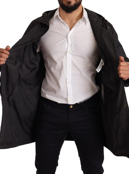 Dolce & Gabbana Black Hooded Mens Trench Coat Jacket
