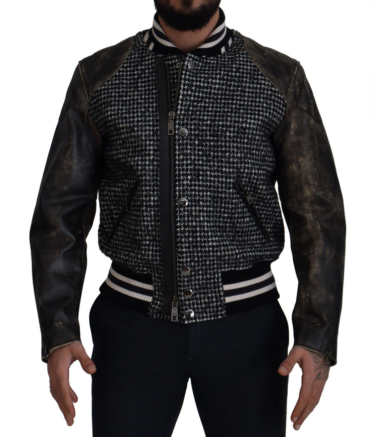 Dolce & Gabbana Black Houndstooth Polyester Bomber Jacket - Ellie Belle