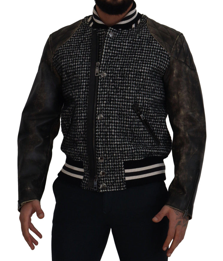 Dolce & Gabbana Black Houndstooth Polyester Bomber Jacket - Ellie Belle