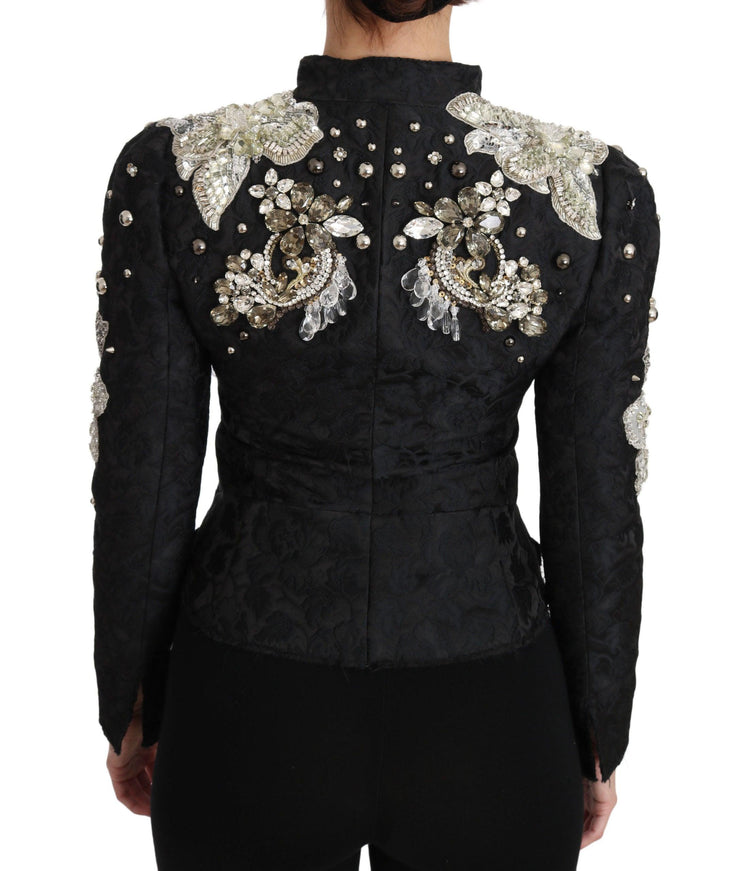 Dolce & Gabbana Black Jacquard Crystal Floral Jacket