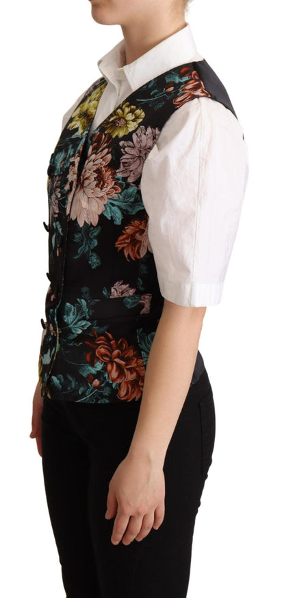 Dolce & Gabbana Black Jacquard Floral Waistcoat Vest - Ellie Belle