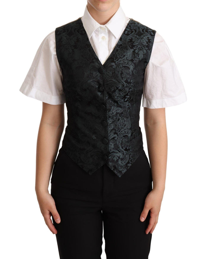 Dolce & Gabbana Black Jacquard Floral Waistcoat Vest Green - Ellie Belle