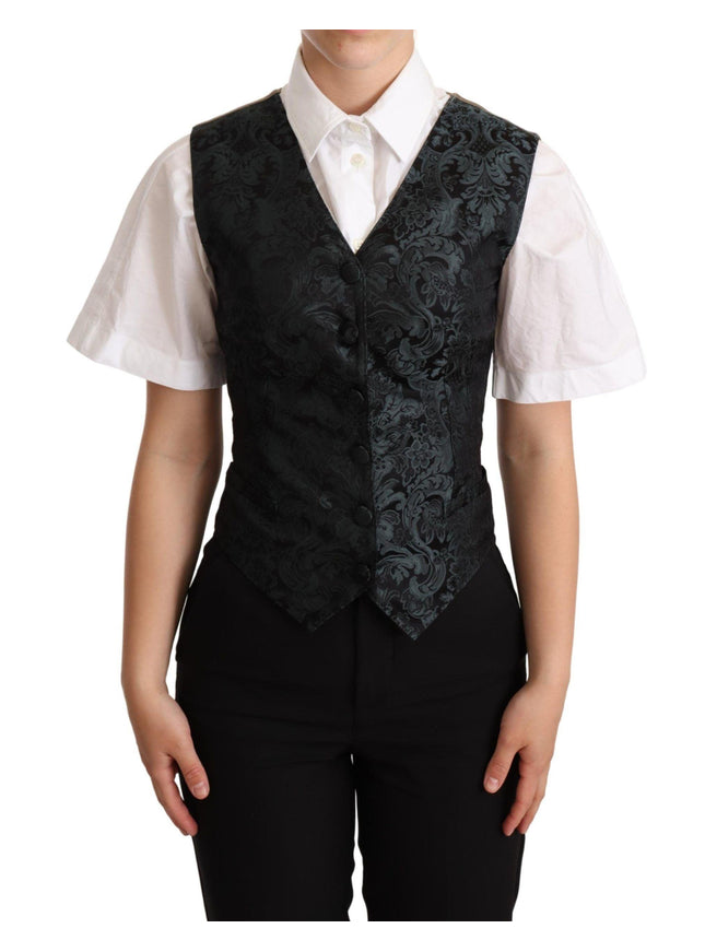 Dolce & Gabbana Black Jacquard Floral Waistcoat Vest Green - Ellie Belle