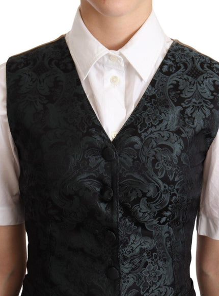 Dolce & Gabbana Black Jacquard Floral Waistcoat Vest Green - Ellie Belle