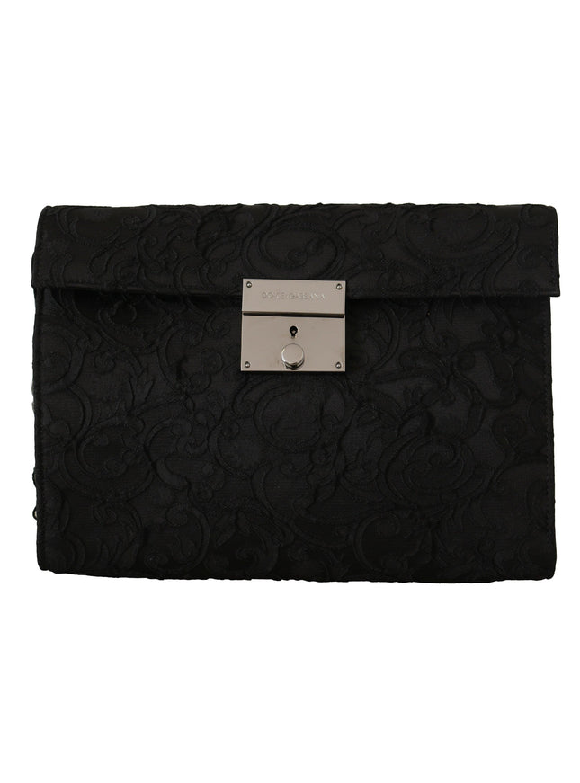 Dolce & Gabbana Black Jacquard Leather Document Briefcase Bag - Ellie Belle