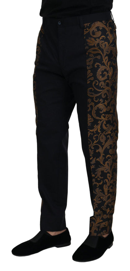 Dolce & Gabbana Black Jacquard Men Cotton Pants - Ellie Belle