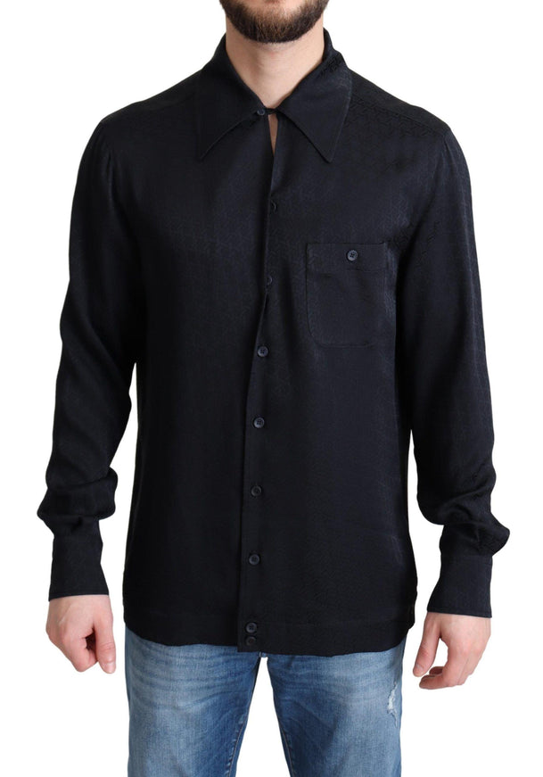 Dolce & Gabbana Black Jacquard Silk Casual Button Down Shirt - Ellie Belle