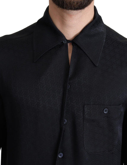 Dolce & Gabbana Black Jacquard Silk Casual Button Down Shirt - Ellie Belle