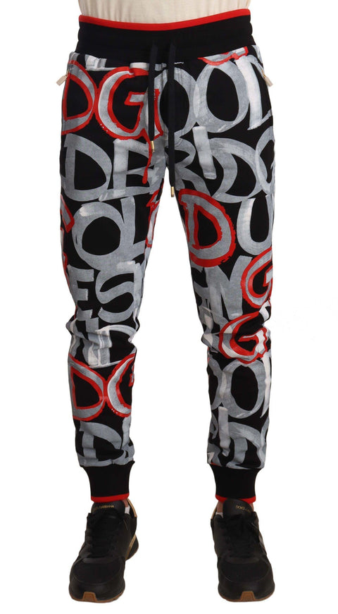 Dolce & Gabbana Black Joggers Cotton Graffiti Print Pants - Ellie Belle