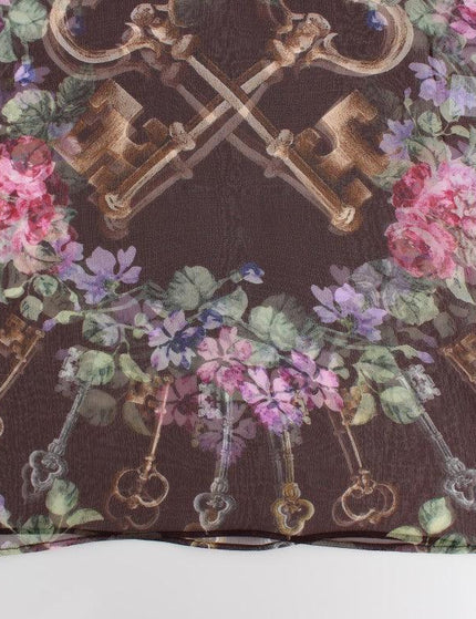 Dolce & Gabbana Black Key Floral Print Silk Blouse T-shirt - Ellie Belle