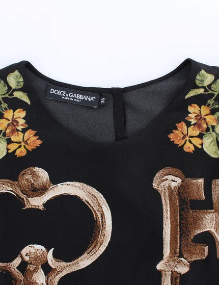 Dolce & Gabbana Black Key Floral Print Silk Blouse Top - Ellie Belle