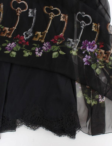 Dolce & Gabbana Black Key Print Silk Crystal Brooch Dress - Ellie Belle