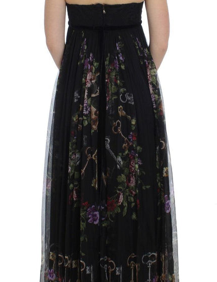 Dolce & Gabbana Black Key Print Silk Crystal Brooch Dress - Ellie Belle