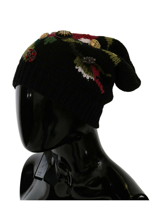 Dolce & Gabbana Black Knitted 100% Wool Crystal Stud Hat - Ellie Belle