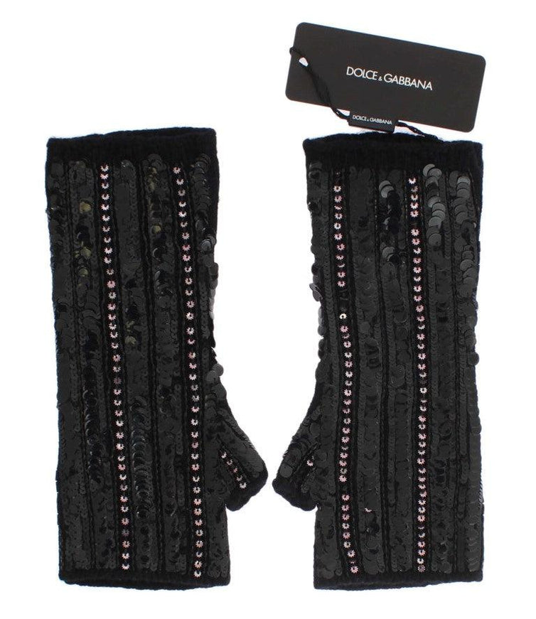 Dolce & Gabbana Black Knitted Cashmere Sequined Gloves - Ellie Belle