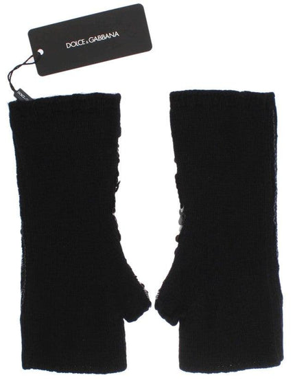 Dolce & Gabbana Black Knitted Cashmere Sequined Gloves - Ellie Belle