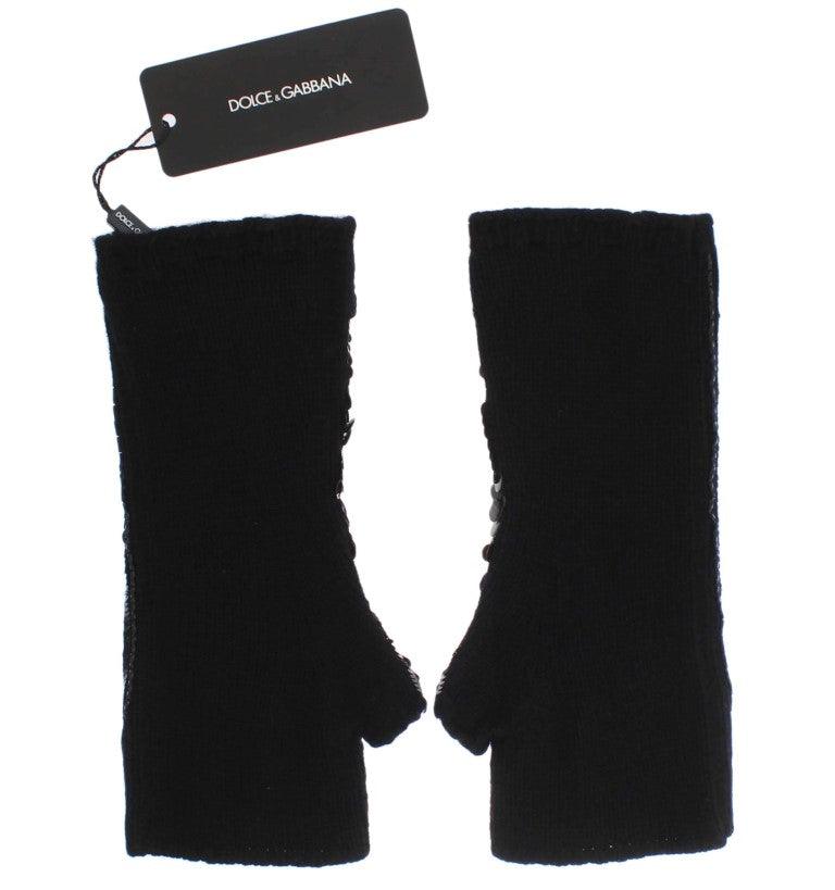 Dolce & Gabbana Black Knitted Cashmere Sequined Gloves - Ellie Belle